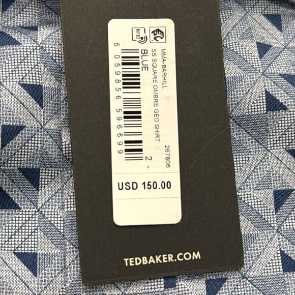 NWT Ted Baker Blue Barhill Square Ombre geometric Shirt Size 2 US S - Picture 5 of 12